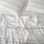 HYPREST Boho Duvet Cover King Size - Soft Boho Aztec White Duvet Cover with Taupe Waves and Traingles Lightweight, Oeko-TEX Certificated (No Comforter)