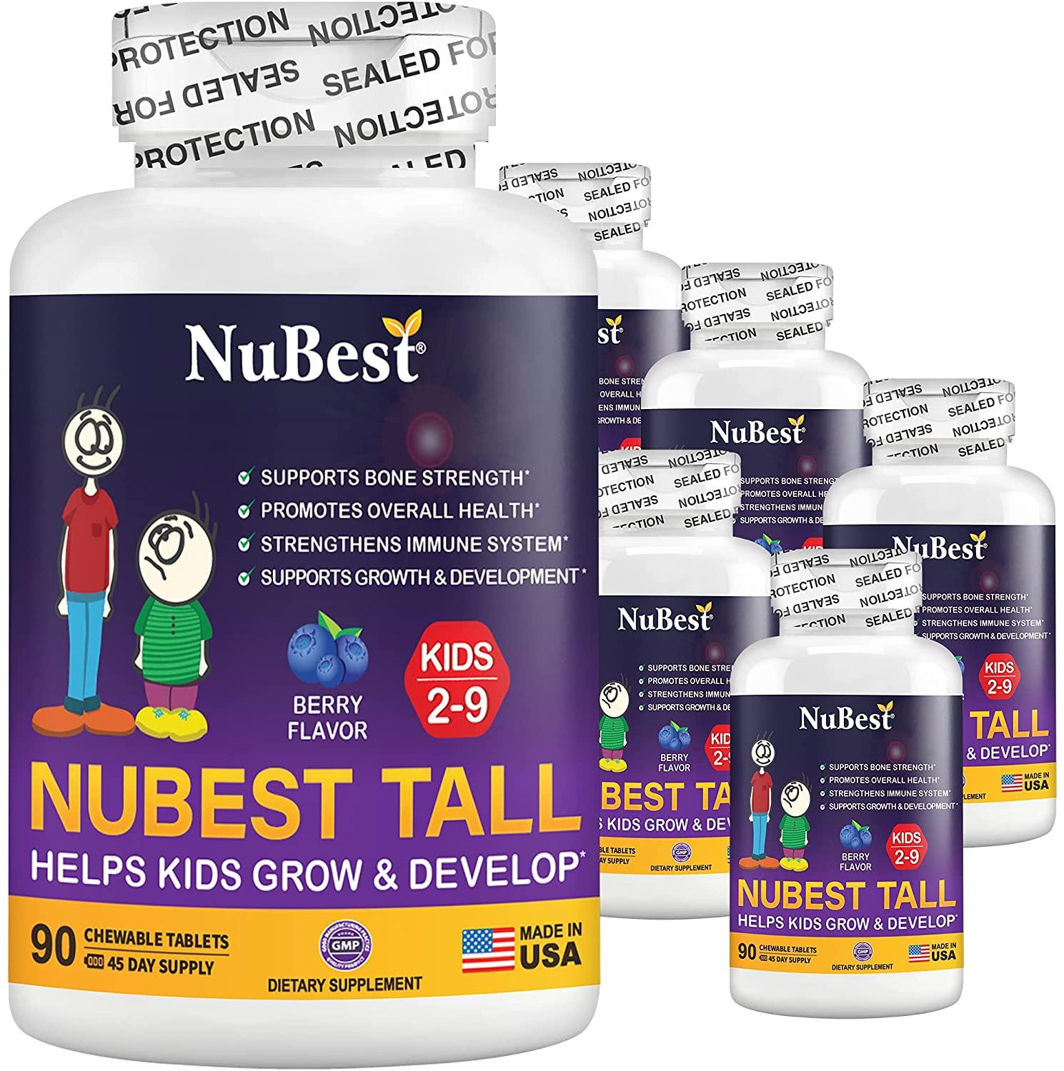 NuBest Tall Kids - Helps Kids Grow & Develop Healthily - Immunity & Bone Strength Support - Multivitamins & Minerals for Kids Ages 2 to 9 - 90 Chewable Berry Tablets - Fun Animal Shapes (Pack of 6)