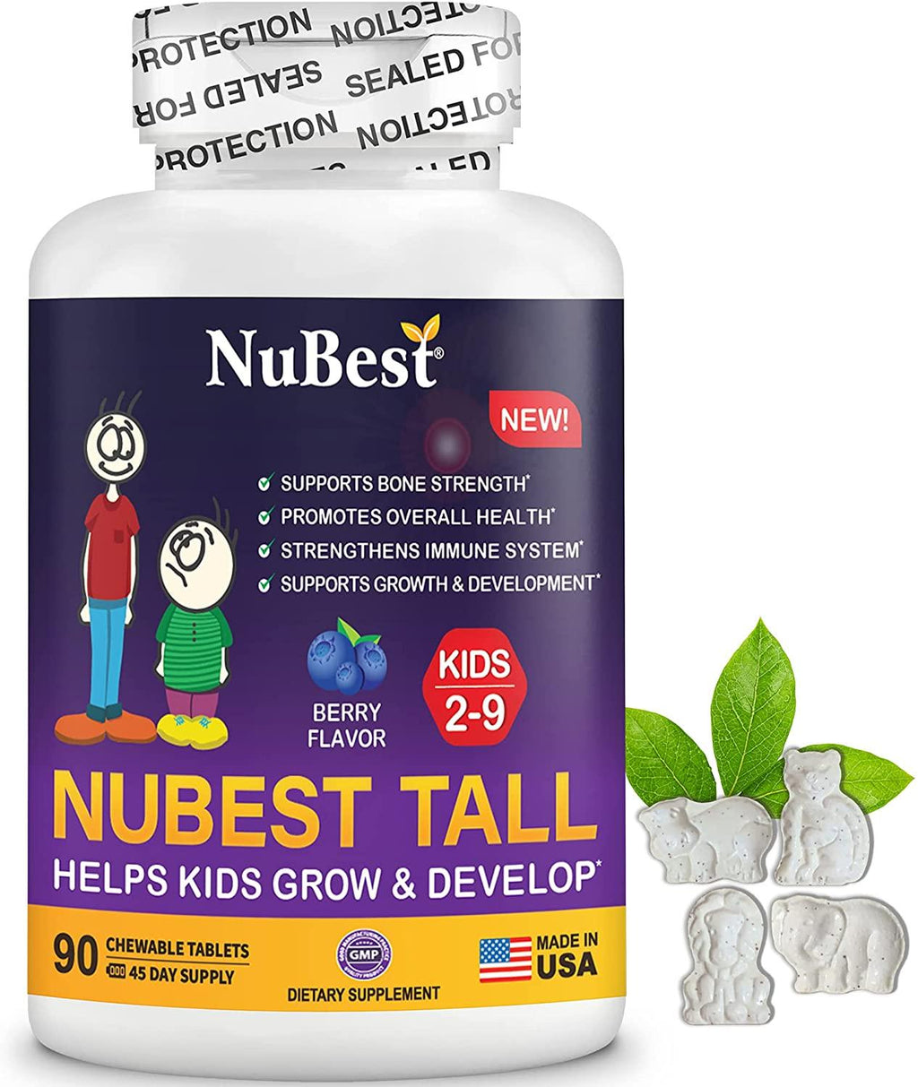 NuBest Tall Kids - Helps Kids Grow & Develop Healthily - Immunity & Bone Strength Support - Multivitamins & Minerals for Kids Ages 2 to 9 - 90 Chewable Berry Tablets - Fun Animal Shapes (Pack of 6)