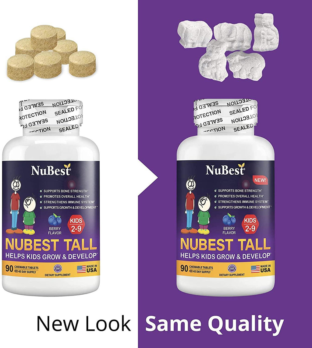 NuBest Tall Kids - Helps Kids Grow & Develop Healthily - Immunity & Bone Strength Support - Multivitamins & Minerals for Kids Ages 2 to 9 - 90 Chewable Berry Tablets - Fun Animal Shapes (Pack of 6)