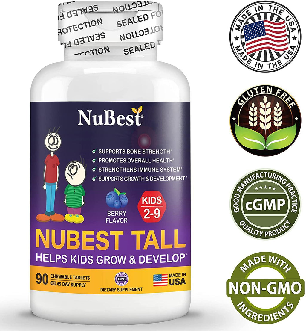 NuBest Tall Kids - Helps Kids Grow & Develop Healthily - Immunity & Bone Strength Support - Multivitamins & Minerals for Kids Ages 2 to 9 - 90 Chewable Berry Tablets - Fun Animal Shapes (Pack of 6)