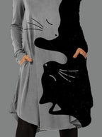 Ladies Round Neck Printed Casual Long Sleeve Shift Dress