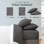 LuxClub Twin XL Sheets Set - Soft Twin Bed Sheets for Boys and Girls, 4 PC Deep Pockets 18" Eco Friendly Wrinkle Free Kids Fitted Sheets Machine Washable Hotel Bedding Silky Soft - Grey Twin XL