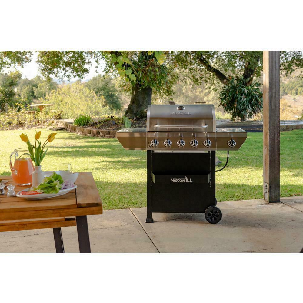 5-Burner Propane Gas Grill  Steel with Side Burner and Condiment Rack