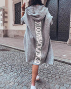 comfy warm outerwear solid color letter print pocket hooded casual cardigan