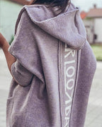 comfy warm outerwear solid color letter print pocket hooded casual cardigan