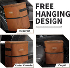 HOTOR Car Trash Can, Multifunctional Car Accessory for Interior Car Stuff Storage with Compact Design, Waterproof Car Organizer and Storage with Adjustable Straps, Magnetic Snaps (Brown)
