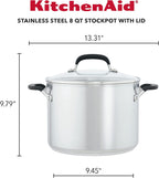 KitchenAid Stainless Steel Stockpot with Measuring Marks and Lid, 8 Quart, Brushed Stainless Steel
