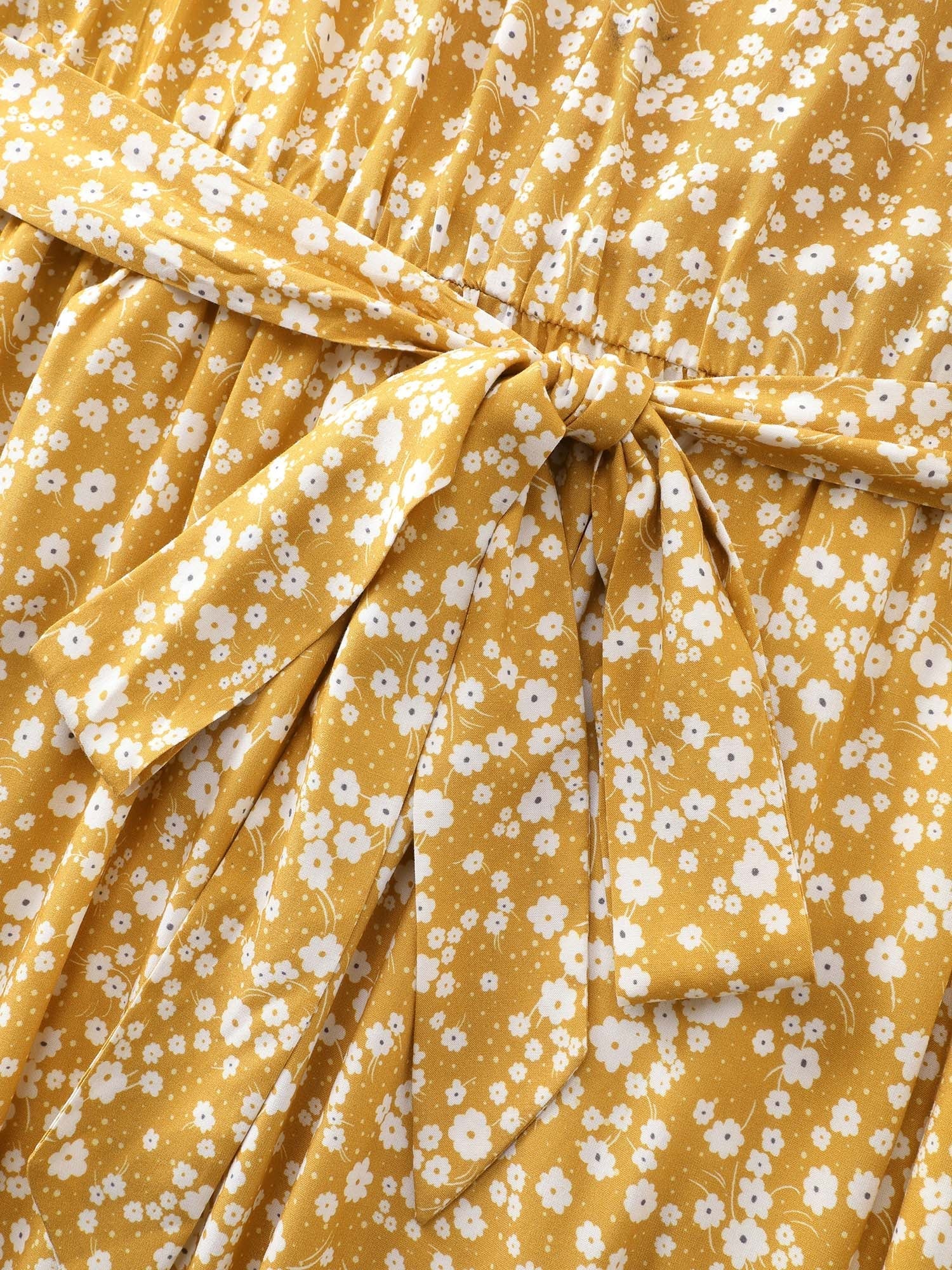 Floral Print V-Neck Petal Sleeve Midi Dress