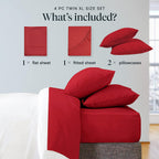 LuxClub Twin XL Sheets Set - Soft Twin Bed Sheets for Boys and Girls, 4 PC Deep Pockets 18" Eco Friendly Wrinkle Free Kids Fitted Sheets Machine Washable Hotel Bedding Silky Soft - Red Twin XL