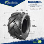 MaxAuto 2 Pcs Super Lug 24x12.00-12 24X12.00X12 Lawn Tractor Tires Very Wide 6 Ply Rated