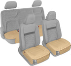 Motor Trend Seat Covers for Cars Trucks SUV, Faux Leather Full Set Beige Padded Car Seat Covers with Storage Pockets, Premium Interior Car Seat Cover
