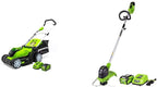 Greenworks G-MAX 40V 17'' Brushed Mower with 4Ah Battery and Charger - 2508302 Model & 12-Inch 40V Cordless String Trimmer, 2.0Ah Battery and Charger Included 2101602