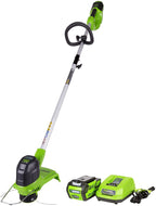 Greenworks G-MAX 40V 17'' Brushed Mower with 4Ah Battery and Charger - 2508302 Model & 12-Inch 40V Cordless String Trimmer, 2.0Ah Battery and Charger Included 2101602
