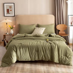 ROSGONIA Queen Comforter Set Olive Green,3pcs Bedding Sets Queen(1 Boho Olive Comforter &amp; 2 Pillowcases),Lightweight Comforter for Queen Size Bed,Cozy Blanket Set Fall Quilt for All Season,Gifts Ideas