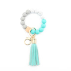 Silicone Beaded Bracelet Keychain, Key Ring Bangle Wristlet Keychain With Faux Leather Tassel For Women/Girls