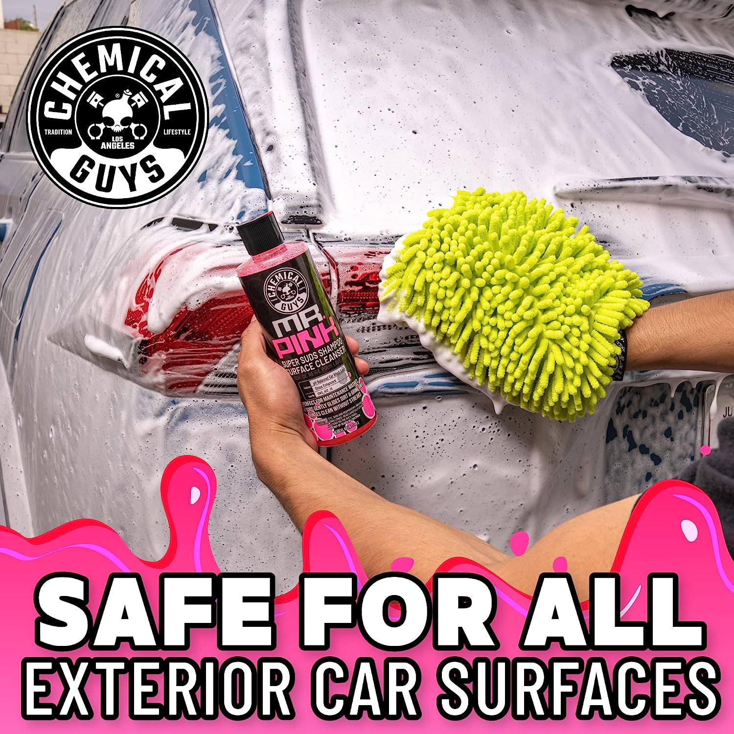 Chemical Guys CWS_402_64BK Car Wash Detailing Bucket, Mitt &amp; Accessories Bundle (6 Items) Featuring Mr. Pink Foaming Car Wash Soap, 64 fl oz (Half Gallon) - Works on Cars, Trucks, SUVs, RVs &amp; More