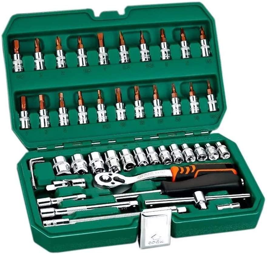 Relaxed 46Pcs Professional Spanner Socket Set 1/4inch Screwdriver Ratchet Wrench Set Kit Car Repair Tools Combination Hand Tool Set Universal Hand Tools Drill Decorative