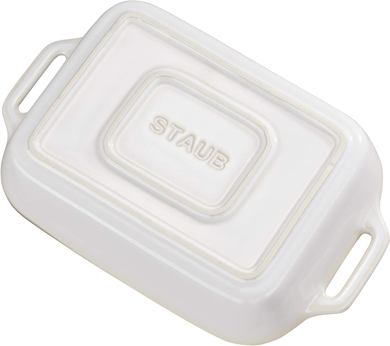 STAUB Ceramics Rectangular Baking Dish, 10.5x7.5-inch, Rustic Ivory