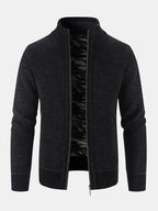 mens plain chenille knit stand collar zipper warm cardigans with pocket