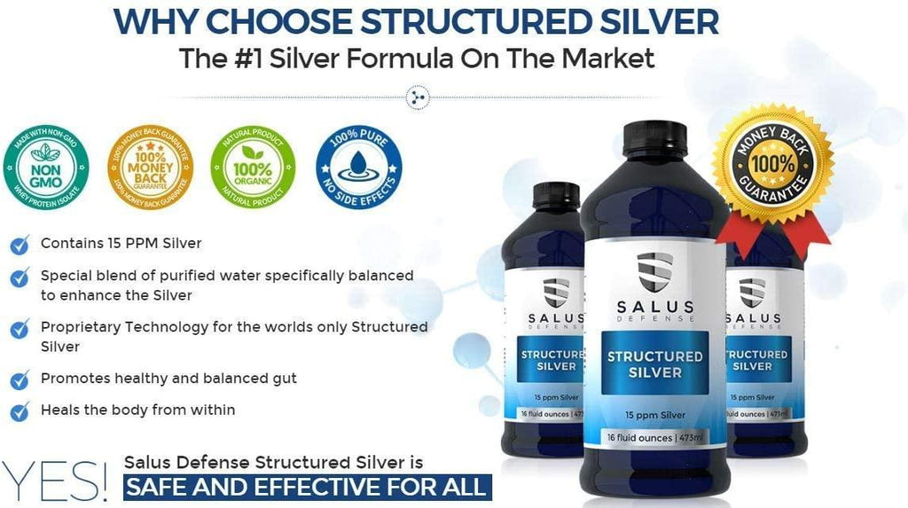 Salus Defense Structured Silver Liquid — Alkaline Water with 15ppm Structured Silver — All Natural and Safe with No Additives — 16 Ounce Bottle (6 Pack)