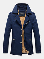 mens cotton thick plush lined button front lapel warm overcoats with pocket