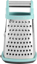 KitchenAid Gourmet 4-Sided Stainless Steel Box Grater with Detachable Storage Container, 10 inches tall, Aqua