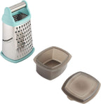 KitchenAid Gourmet 4-Sided Stainless Steel Box Grater with Detachable Storage Container, 10 inches tall, Aqua