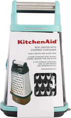 KitchenAid Gourmet 4-Sided Stainless Steel Box Grater with Detachable Storage Container, 10 inches tall, Aqua