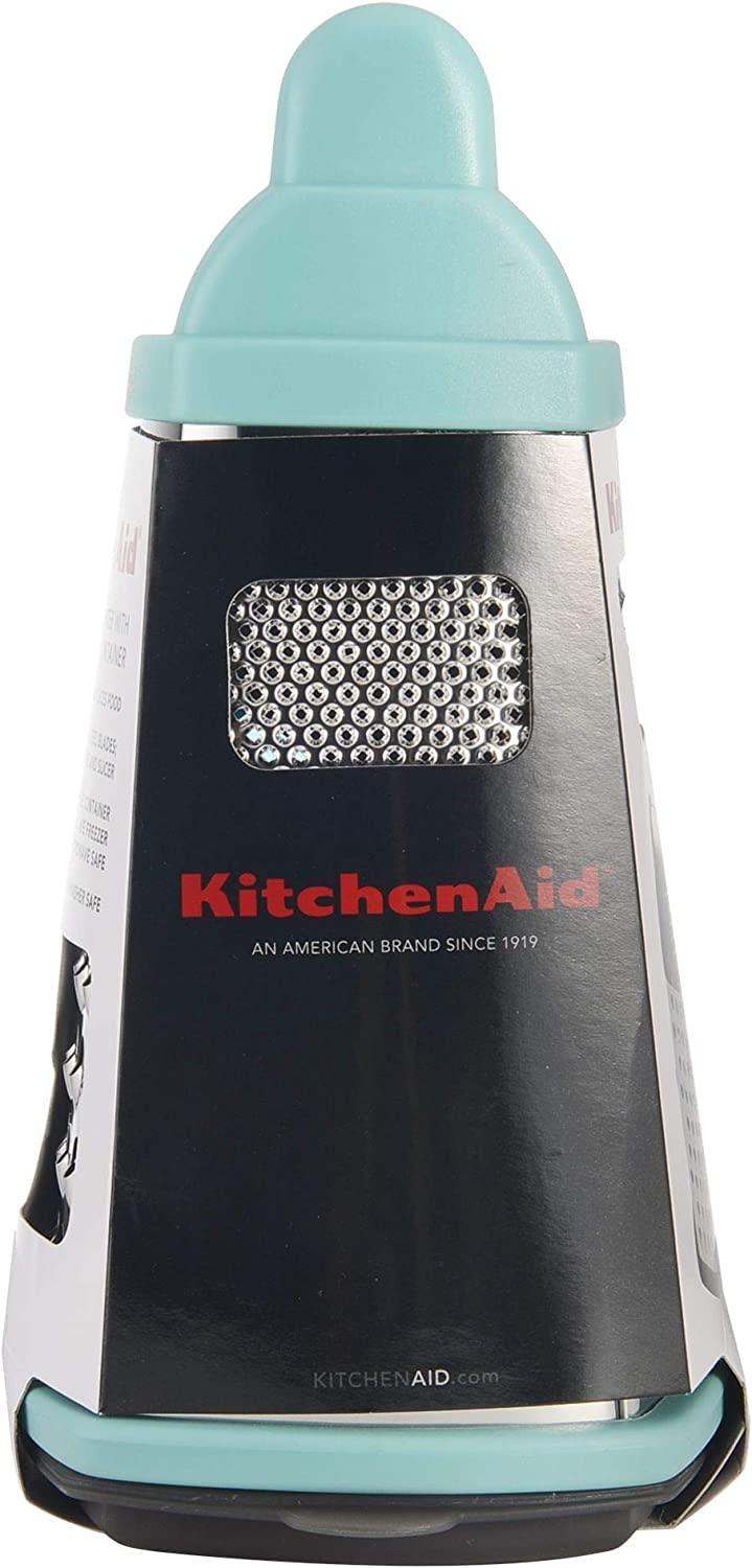 KitchenAid Gourmet 4-Sided Stainless Steel Box Grater with Detachable Storage Container, 10 inches tall, Aqua