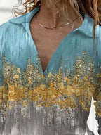 V-neck Bronzing Print Casual Long-sleeved T-shirt