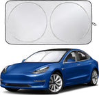 EcoNour Windshield Sun Shade for Tesla Model 3/Y Cars | 240T Polyester Shield Sunshade | Upgraded Sunshade for Front Window | Interior Tesla Accessories for Summer | XL (56 x 36 Inches)
