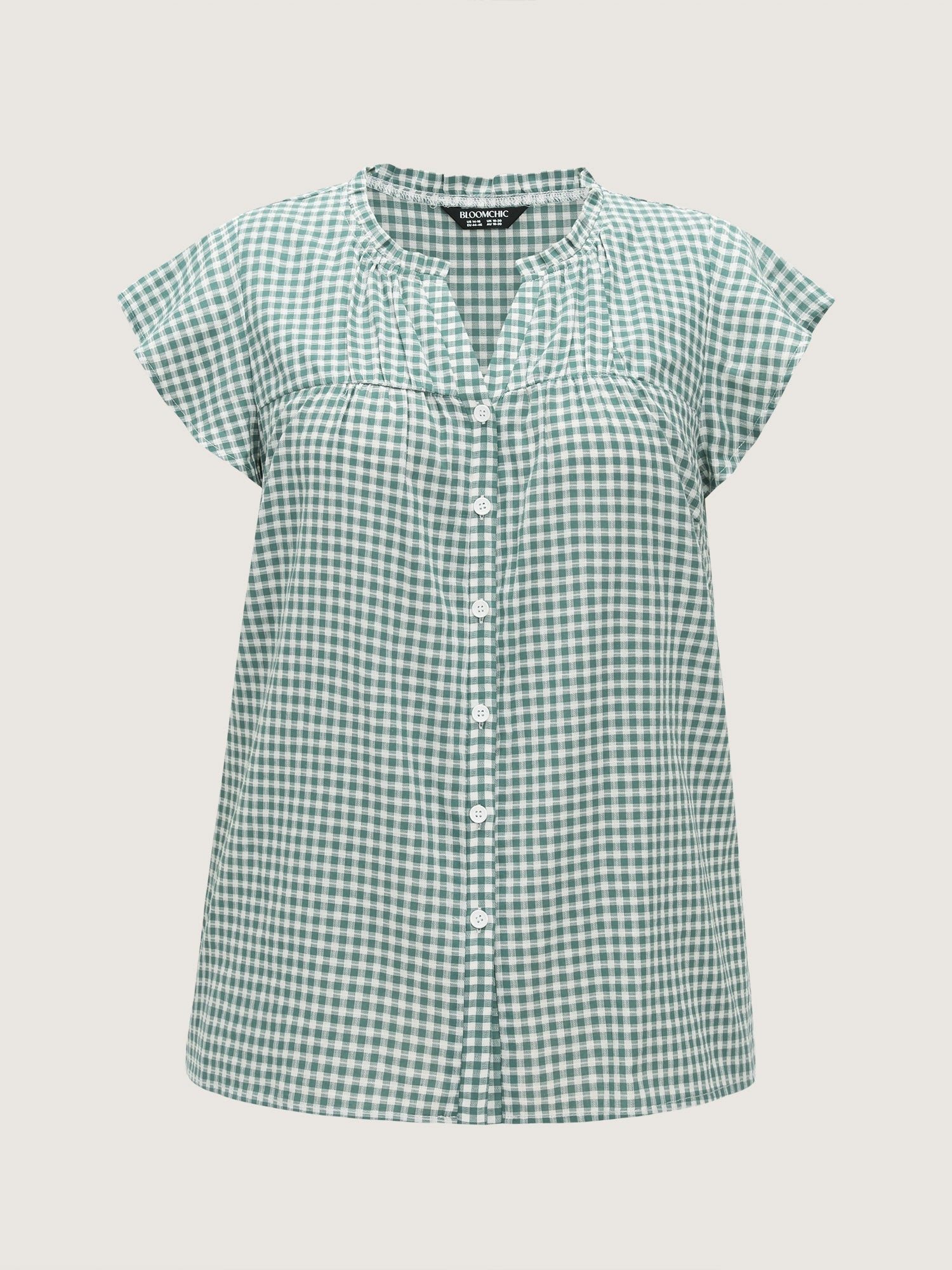 Cotton Check Print Ruffled Sleeve Blouse