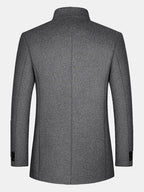mens pure color stand collar single breasted warm woolen overcoats