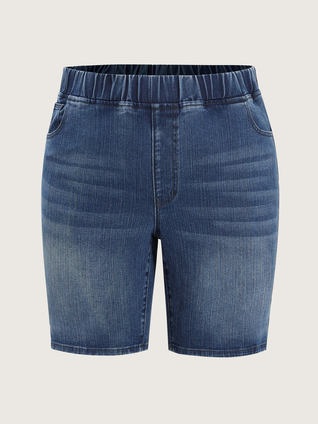 Stretchy Pull-On High Waist Pockets Denim Shorts