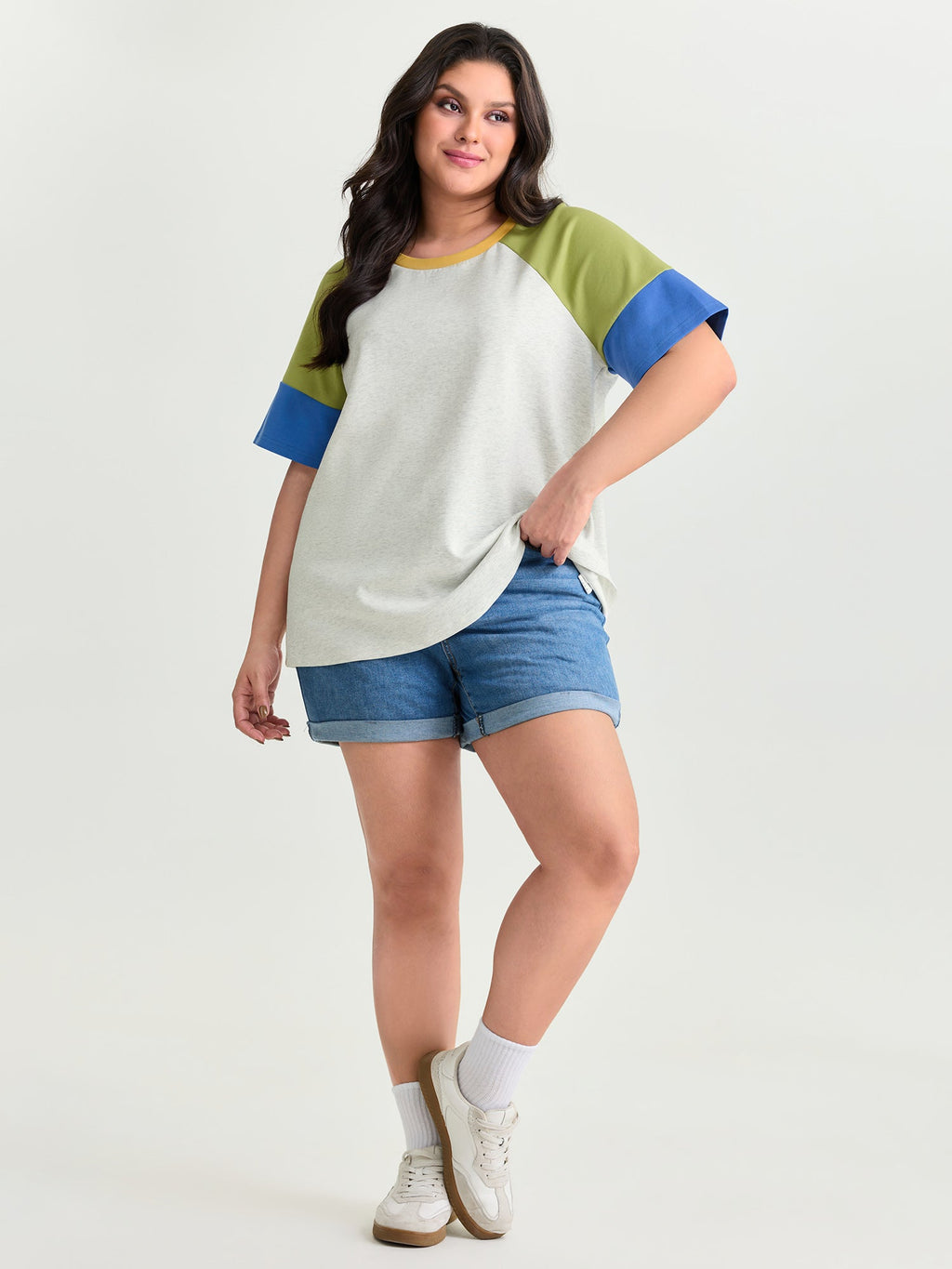 Colorblock Raglan Sleeve Plain T-Shirt