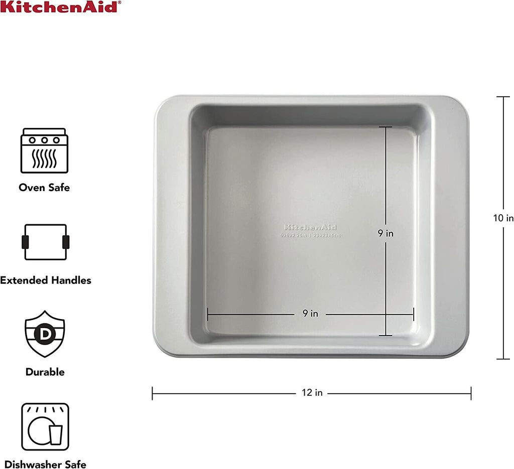KitchenAid Nonstick Aluminized Steel Square Cake Pan, 9-Inch, Silver