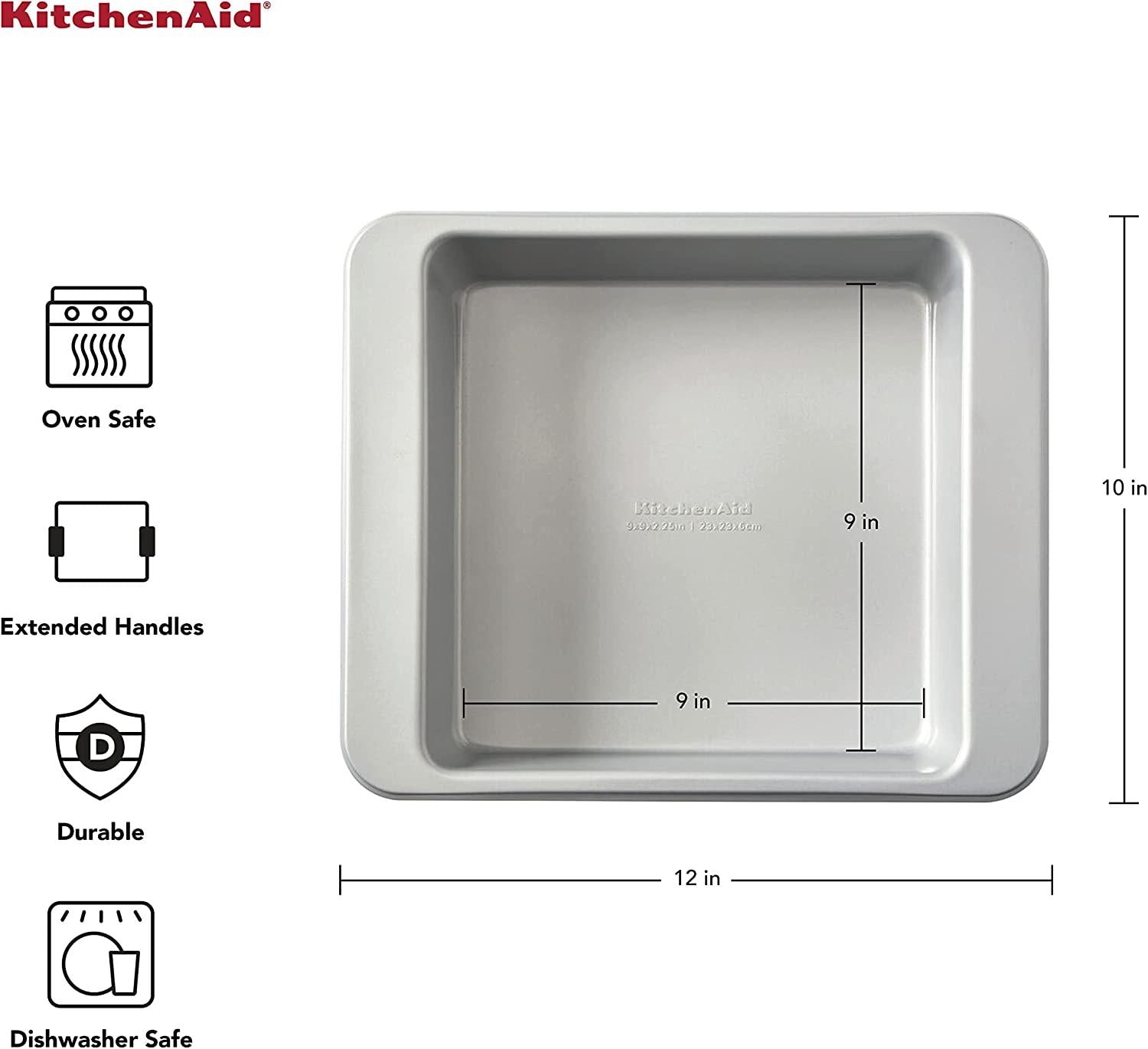 KitchenAid Nonstick Aluminized Steel Square Cake Pan, 9-Inch, Silver