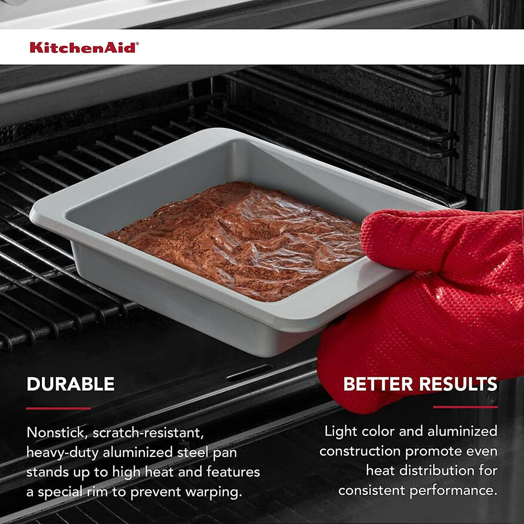 KitchenAid Nonstick Aluminized Steel Square Cake Pan, 9-Inch, Silver