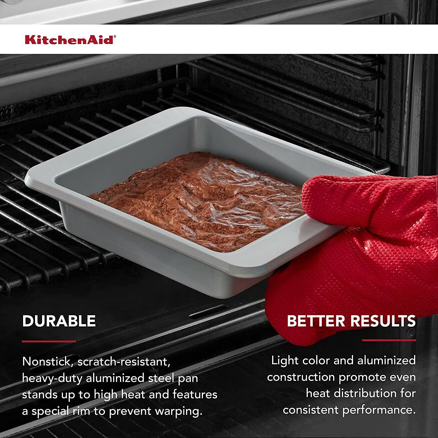 KitchenAid Nonstick Aluminized Steel Square Cake Pan, 9-Inch, Silver