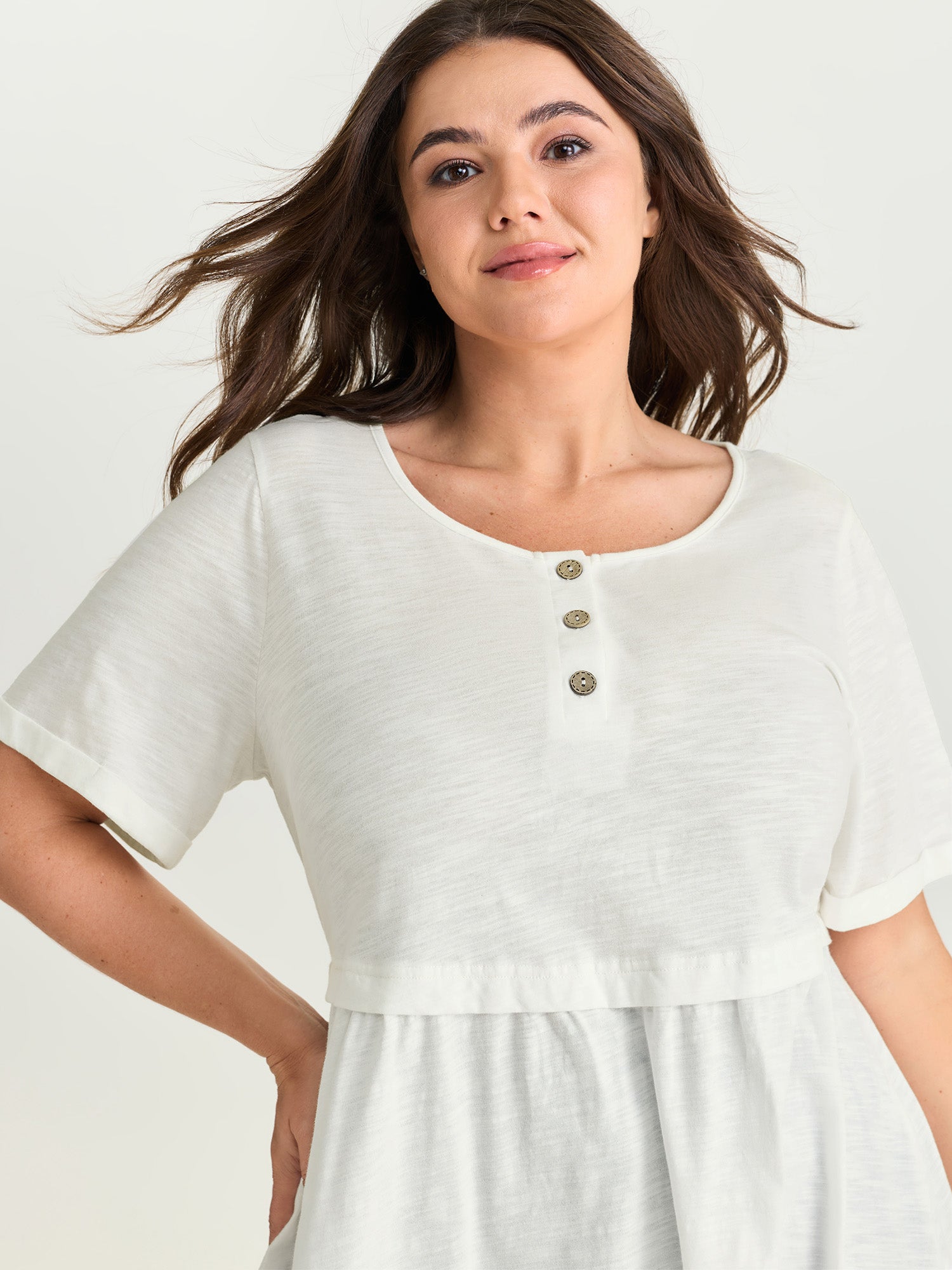Pure Cotton Half Button Placket T-Shirt