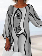 Casual Hem Irregular Abstract Printed T-shirt