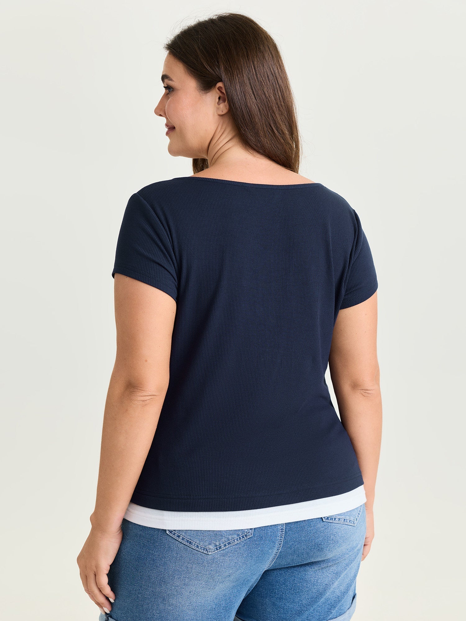 Color Contrast Layered Split Neck T-Shirt