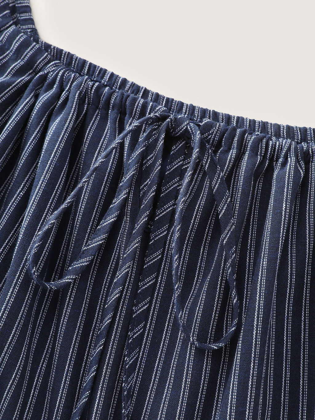 Striped Drawstring Neckline Split Hem Midi Dress