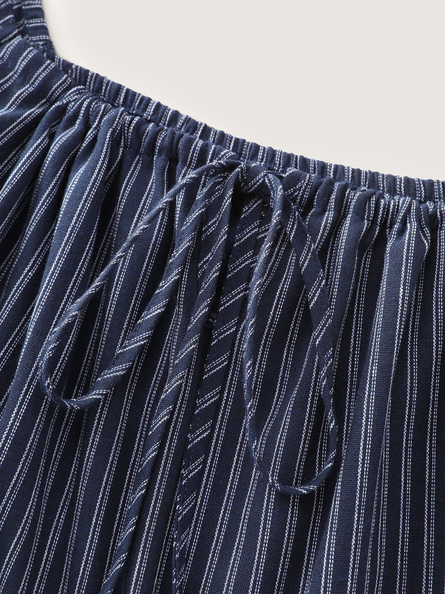 Striped Drawstring Neckline Split Hem Midi Dress