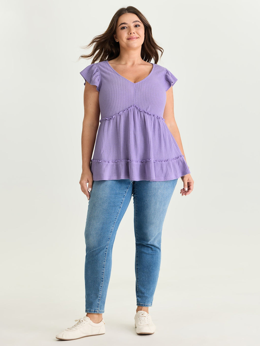 Stretchy Textured Flutter Sleeve Knit Top