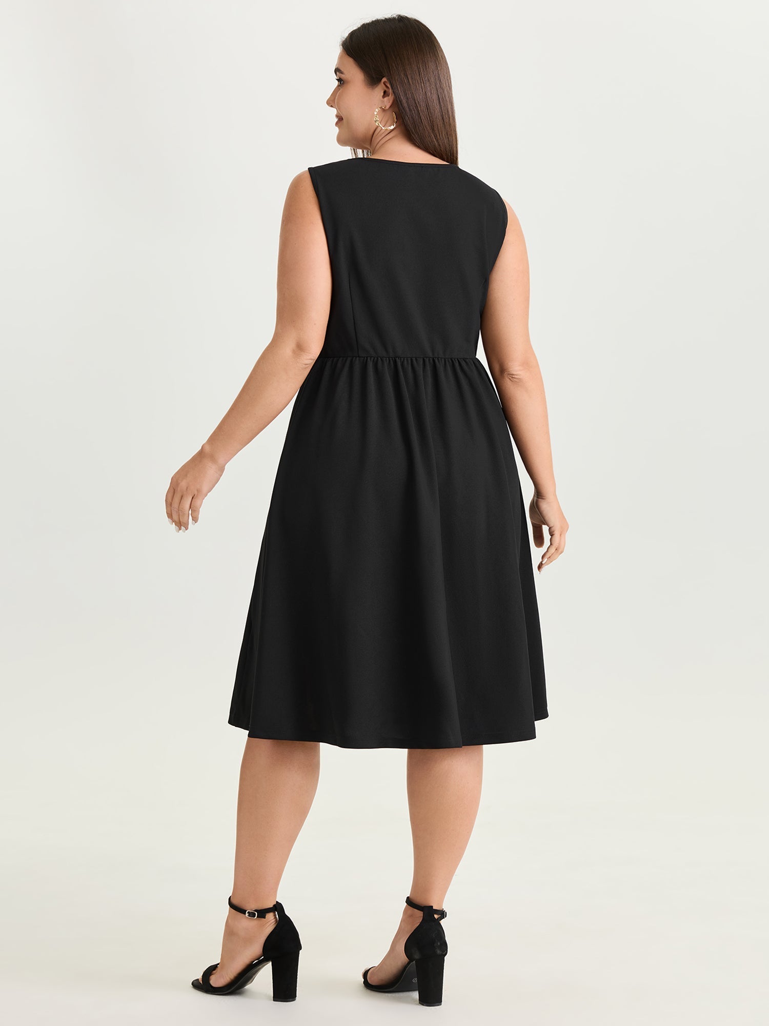 Mesh Neckline Sleeveless Fit And Flare Midi Dress