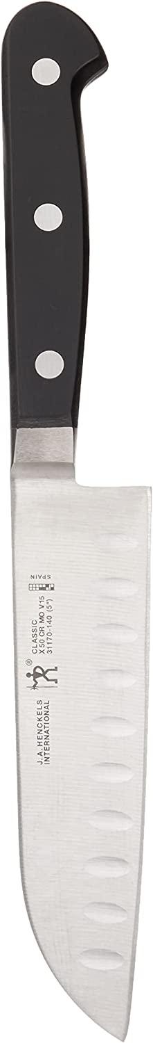 HENCKELS Classic Razor-Sharp 5-inch Hollow Edge Santoku Knife, German Engineered Informed by 100+ Years of Mastery