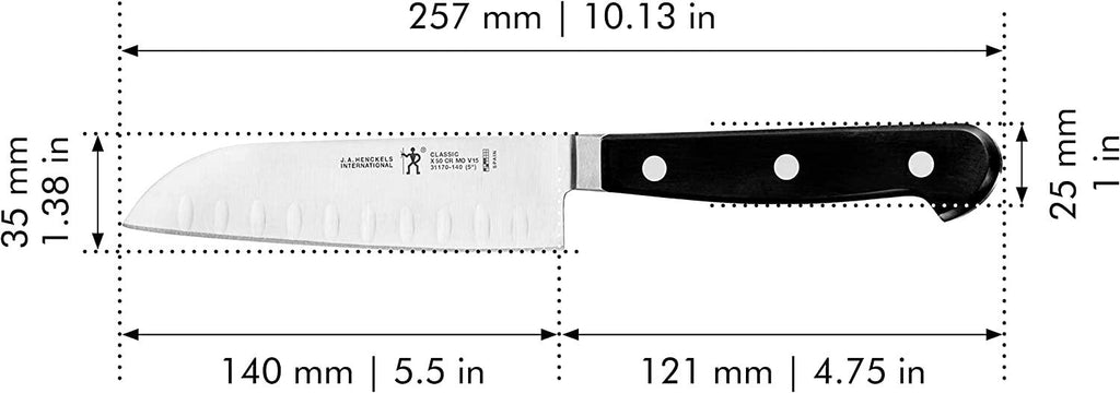 HENCKELS Classic Razor-Sharp 5-inch Hollow Edge Santoku Knife, German Engineered Informed by 100+ Years of Mastery