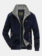 mens winter corduroy 100% cotton plus velvet warm zipper casual solid jacket